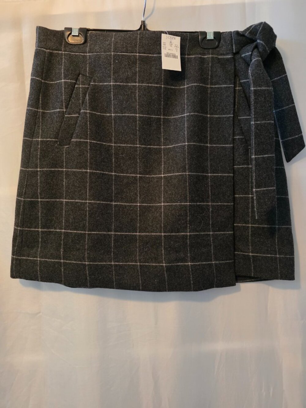 J. Crew Women's Wrap Skirt, Grey/White Plaid, Size 14